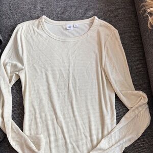 GAP Women's Striped Cream Long Sleeve Tee